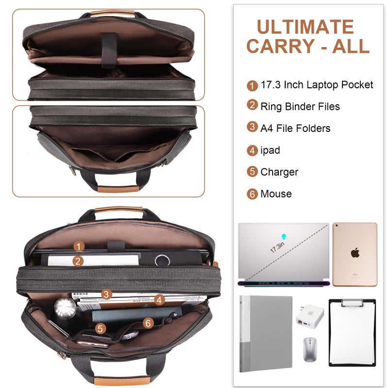 ESTARER Laptop Computer Bag for Men 3 In 1, 17-17.3 Inch Laptop Messenger Bag for Business/Work/Travel, Convertible Backpack Briefcase Water resistant Canvas Laptop Backpack (Grey) - Image 3